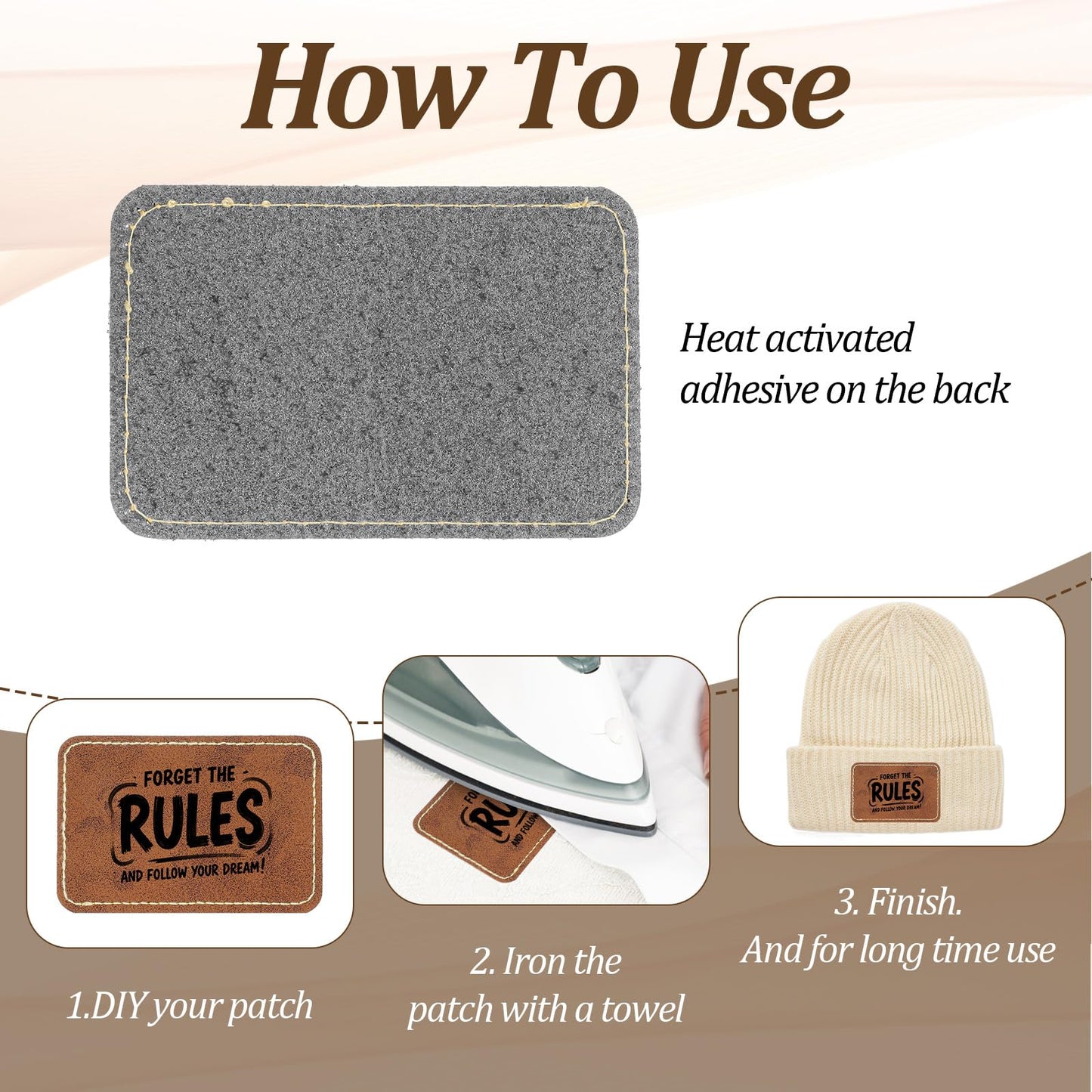 100 Pack Blank Leatherette Hat Patch with Adhesive, Rectangle Laserable Leatherette Patch, Faux Leather Patches for Hats Custom Fabric Repair Sew Laser Supplies (Chestnut, 2 x 3 Inches)