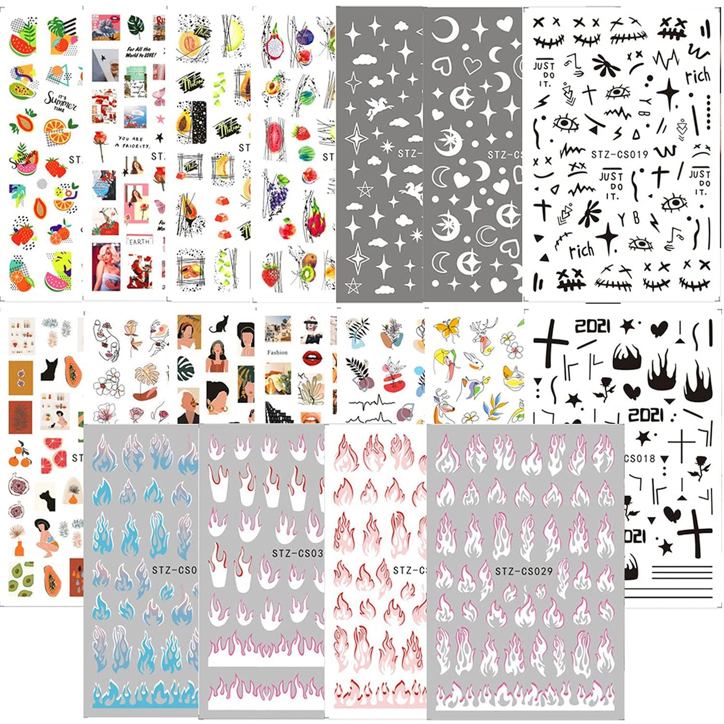18 Sheets Colorful Nail Art Stickers with 8 Sheets Animal Nail Art Stickers