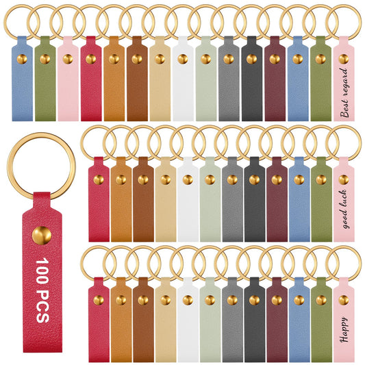 Yuanan 100 PCS Leather Keychain Blanks, Laser Engraving Blanks Bulk with Key Rings Customizable Keychain Portable for DIY Crafts, Customized Gifts, Men's and Women's Christmas Gifts-Multicolored
