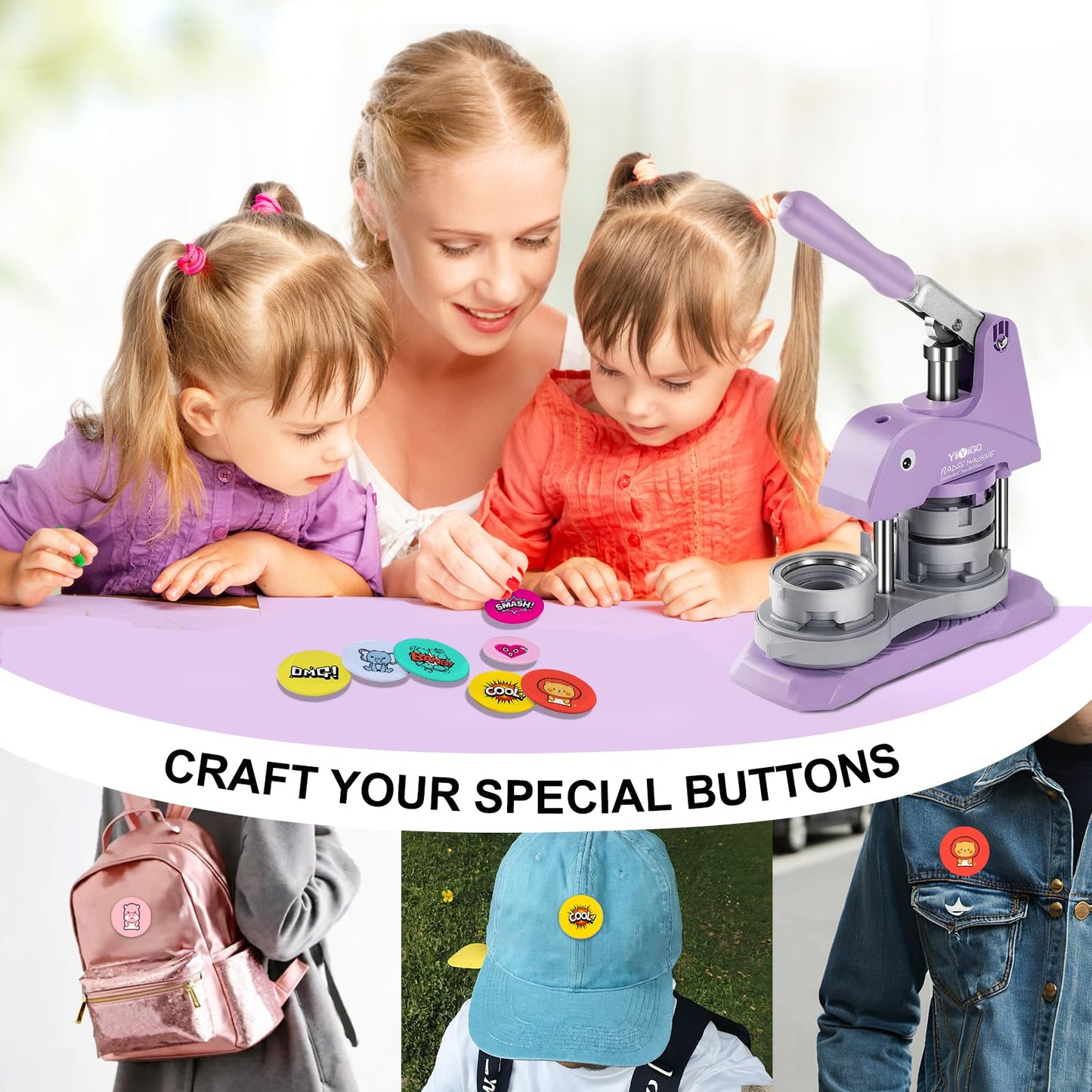 YiiYiiGO 200 Sets 25mm/0.98inch Button Maker Supplies, Round Badge Blank Pins, Includs Metal Shells, Metal Back Cover and Transparent Film for Pin Maker Button Press Machine Maker