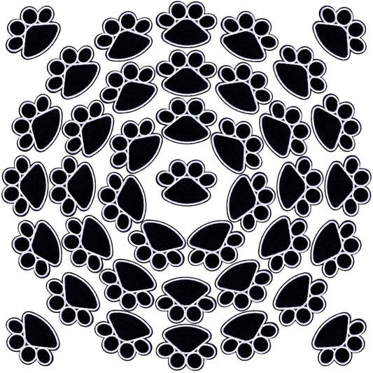 PAGOW 40Pcs Paw Print Patch for Jacket Clothing, Black-White Iron on paw Print Patches, DIY Embroidery Sticker Patches Sewing Craft Decoration