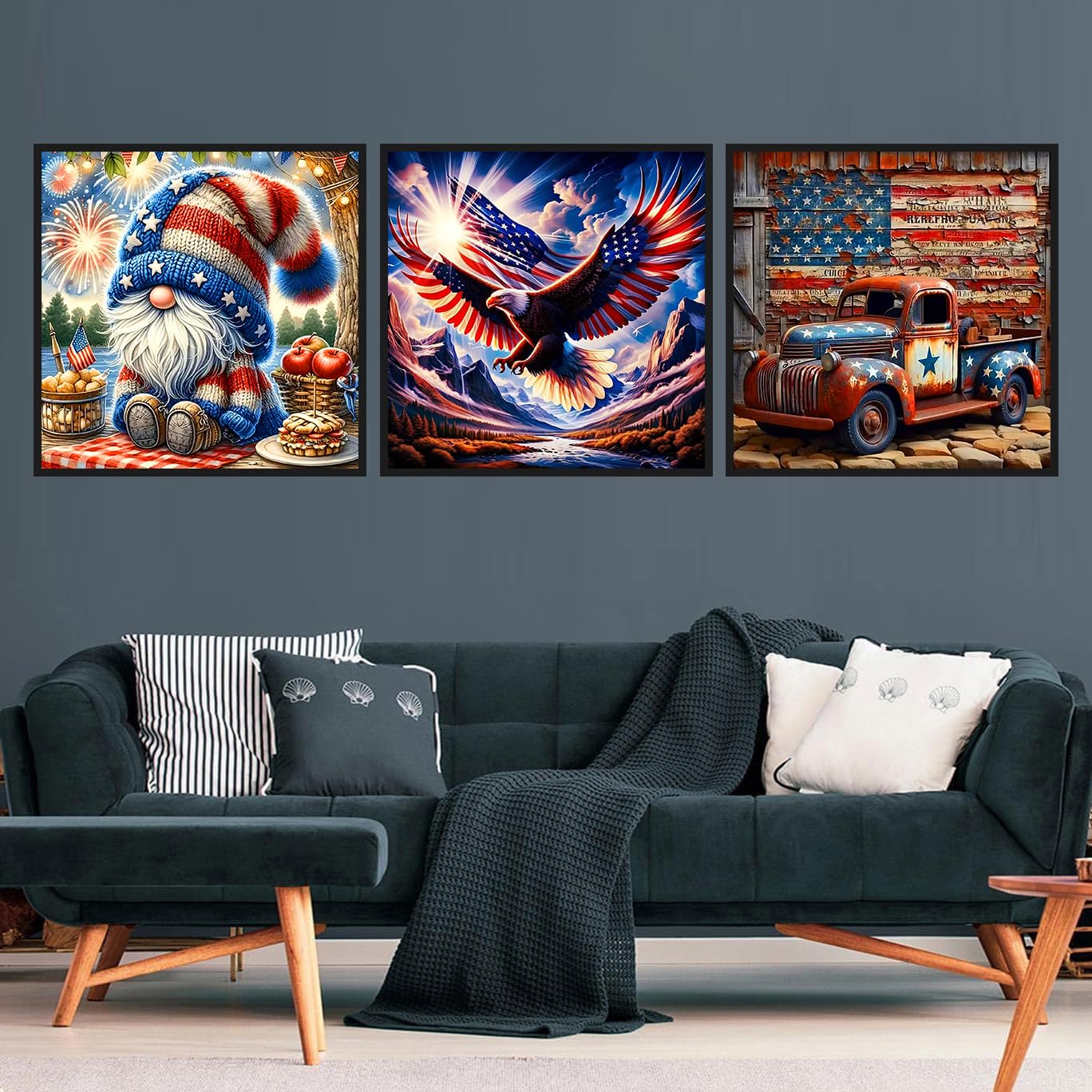 Axquilon 3 Pack Patriotic Diamond Art Kits for Adults, 4th of July Diamond Painting Kits for Adults Beginner, DIY 5D Full Drill Gem Art for Home Wall Decor 14x14 inch