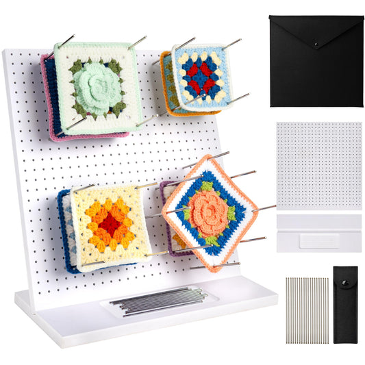 House of worlds 13" Crochet Blocking Board with 20 Pins/Pegs, Granny Square Blocking Boards for Crochet Projects, High-Density Board with PVC Coating. Crocheting Accessories Gifts for Crocheters