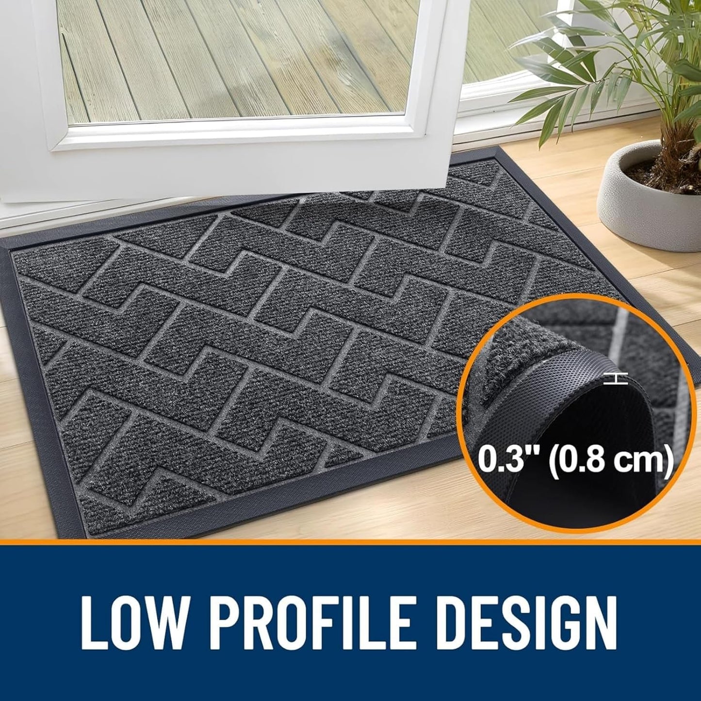 OLANLY Indoor Outdoor Front Door Mat - Waterproof All-Season Herringbone Design, Easy Clean | Grey 71x23