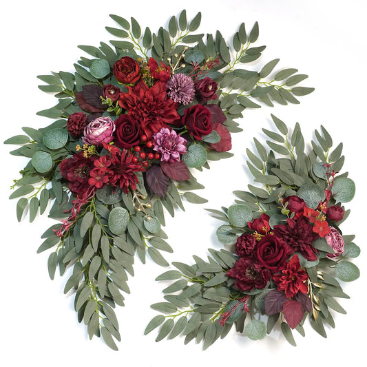 WEIERYUE Artificial Wedding Arch Flowers Kit(Pack of 2) for Wedding Arch, Bridal Shower, Ceremony and Reception Backdrop Decoration (Burgundy)