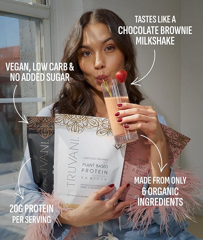 Truvani Vegan Pea Protein Powder | Chocolate | 20g Organic Plant Based Protein | 1 Serving | Keto | Gluten & Dairy Free | Low Carb | No Added Sugar