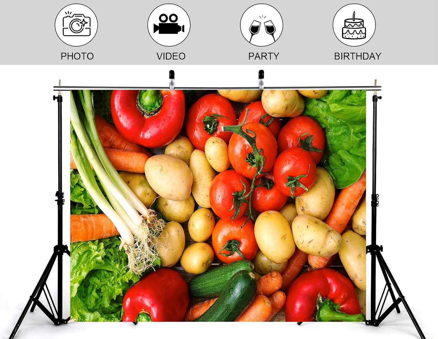 KeyWork 10x8ft Fresh Vegetables Backdrop Colorful Produce Wooden Table Photography Background for Healthy Themed Party