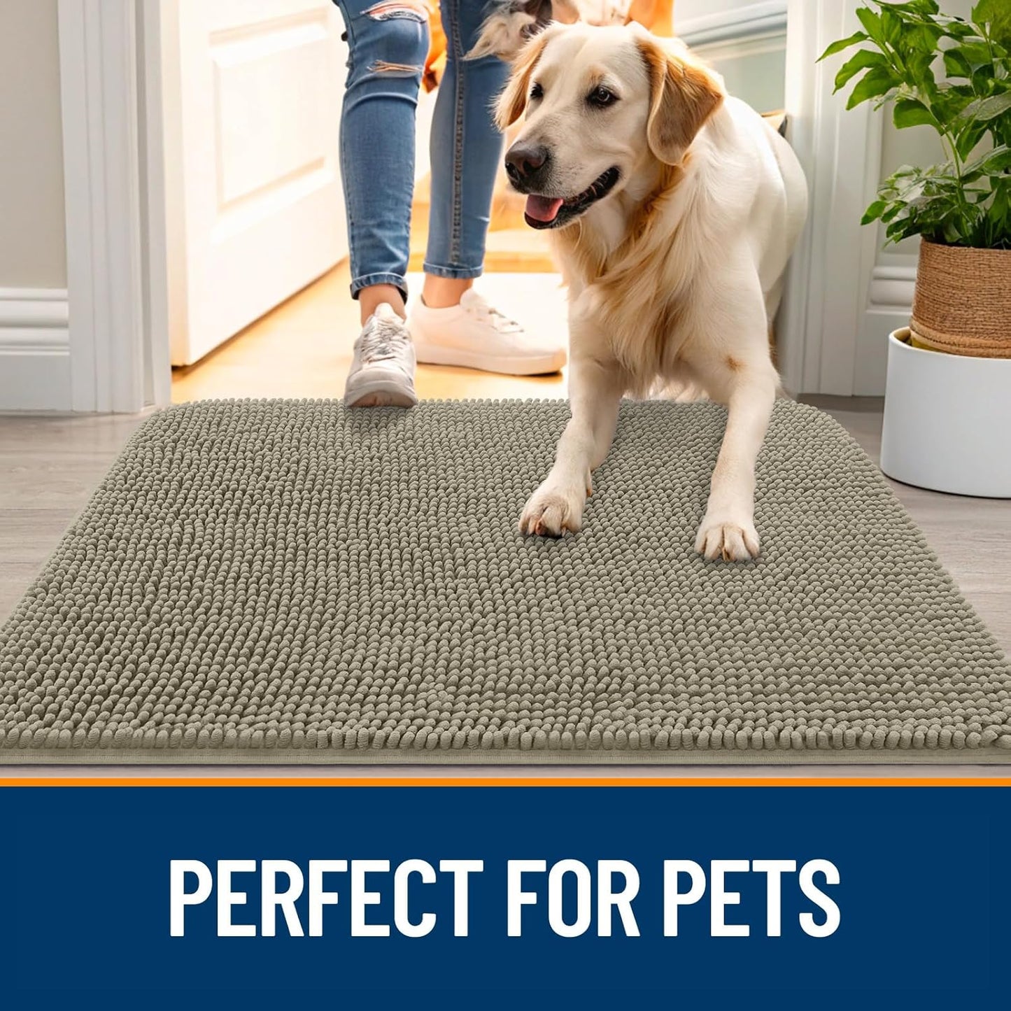 OLANLY Dog Door Mat - Absorbent Non-Slip Chenille Mat for Muddy Paws | 47x24 Inches, Warm Taupe