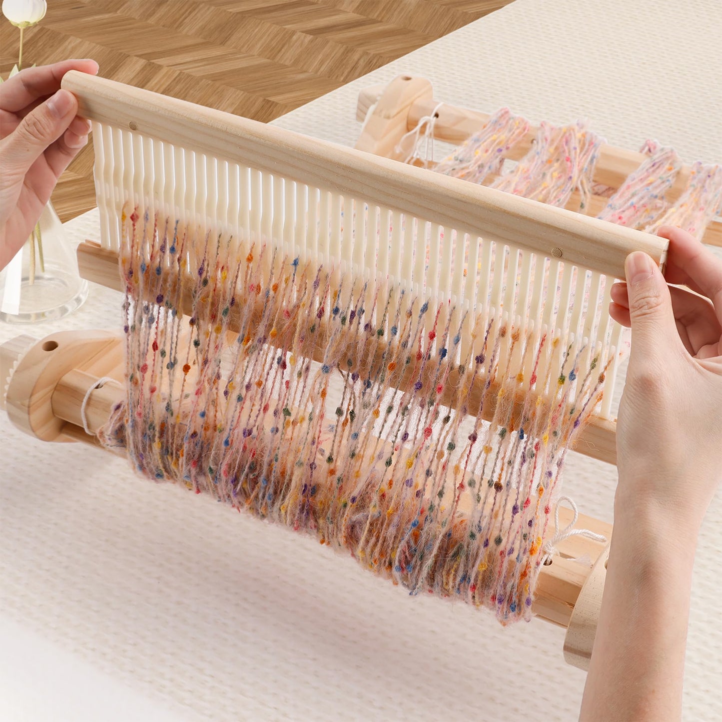 PURCOULEUR 16 Inches Rigid Heddle Loom with Holder, Wooden Weaving Loom for Adults, Multi-Craft Frame Loom for Beginners, Threads Warping Frame with Peg, Yarn Stand, Heddle Shed Stick Weaving Loom Kit