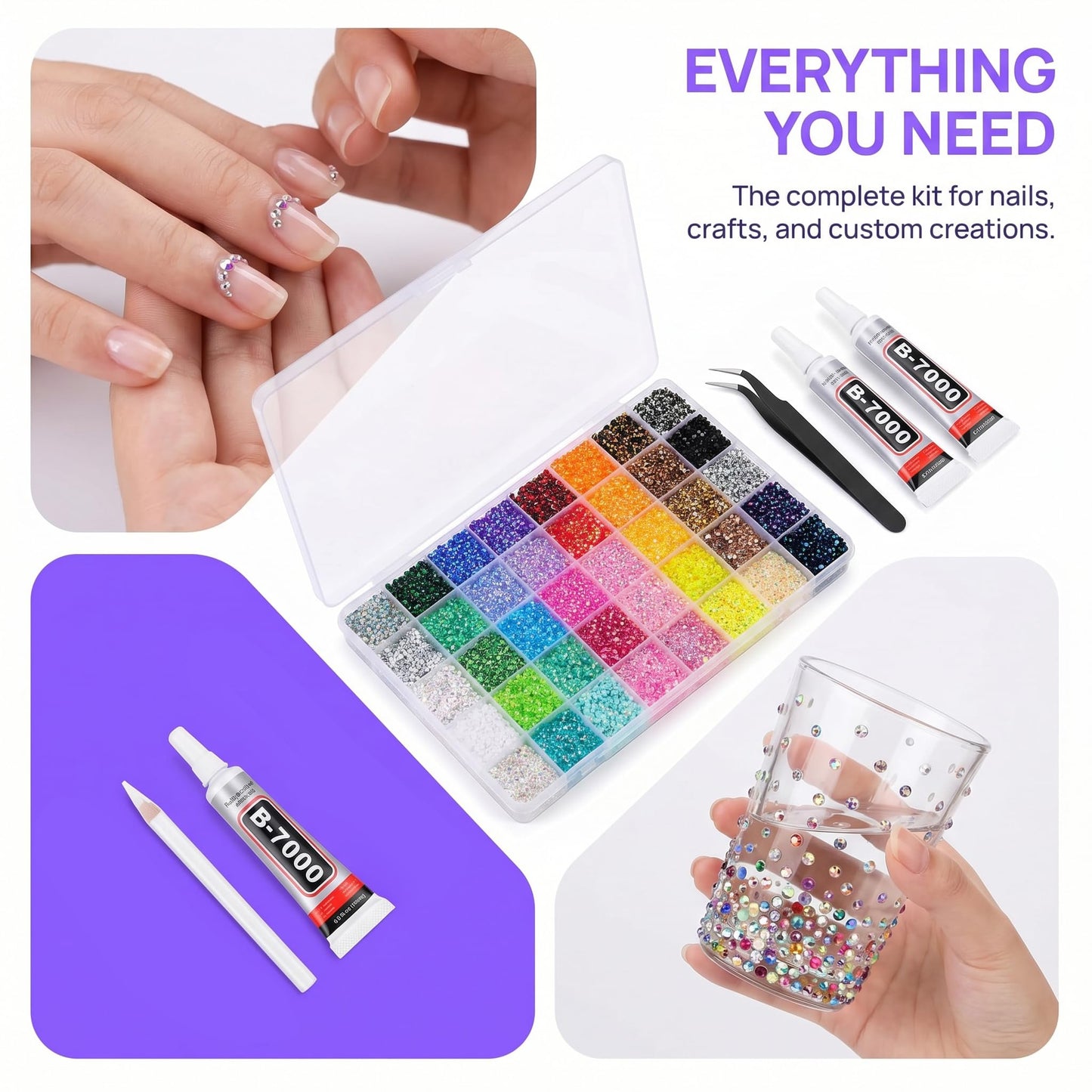 Bedazzler Kit with Rhinestones, Colorful DIY Resin Rhinestone Kit for Bedazzling, Resin Jelly Rhinestones for Bedazzling Kit for Diamond Art Bedazzled Nail Art Crafting Makeup (32000)