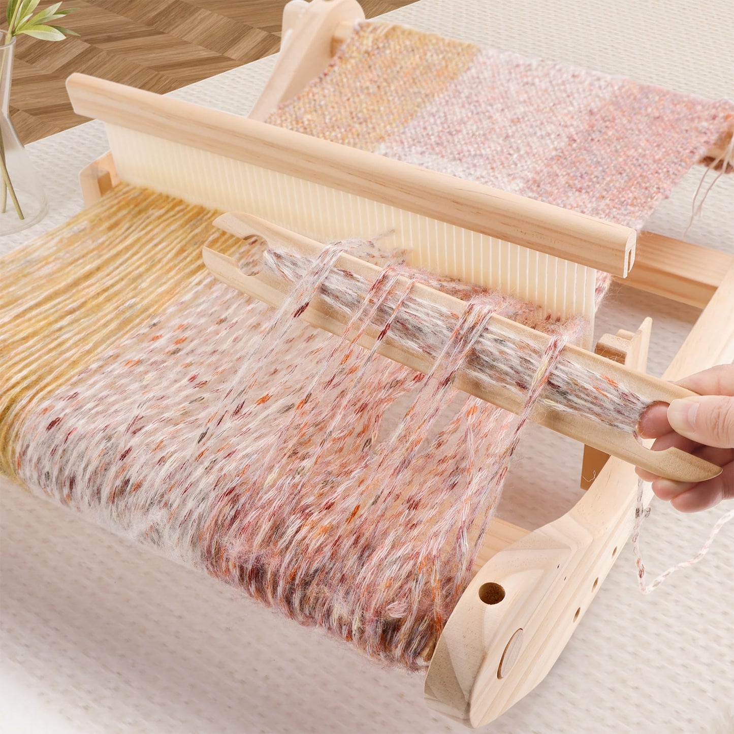 PURCOULEUR 16 Inches Rigid Heddle Loom with Holder, Wooden Weaving Loom for Adults, Multi-Craft Frame Loom for Beginners, Threads Warping Frame with Peg, Yarn Stand, Heddle Shed Stick Weaving Loom Kit