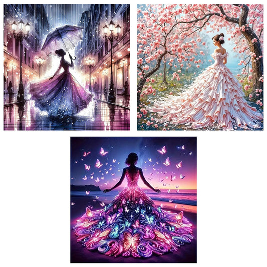 croshom Diamond Art Kits for Adults, 3 Packs Woman Diamond Painting Kits for Adults Beginners, 5D DIY Full Round Drill Gem Craft for Adult Gifts, Home Wall Decor 12" x 12"