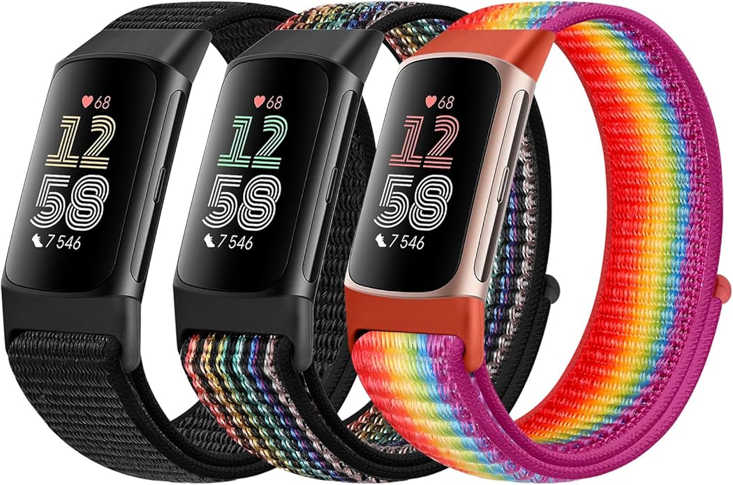 Sport Loop Nylon Watch Bands Compatible with Fitbit Charge 6/5, Adjustable Breathable Replacement Soft Nylon Loop Wristband for Women/Men