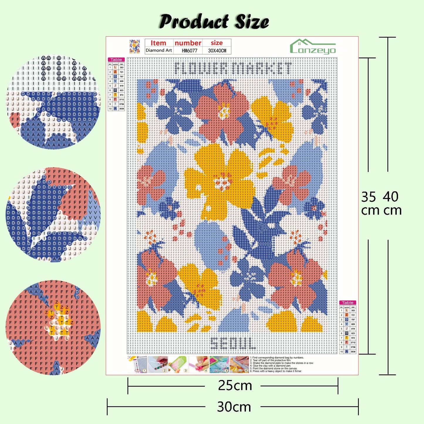 Lanzeyo Diamond Painting Kits for Adults Flower Diamond Art Kits for Beginners Diamond dot Kits Floral Wall Art DIY Adults Crafts 4PCS Gem Art (Flower)