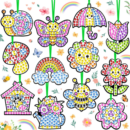 WinnerWhy 36 Sets Spring Diamond Painting Kits DIY Hanging Diamond Art Spring Crafts Butterfly Flower Gem Ornaments for Home Party Decor Sunday School Classroom Activities