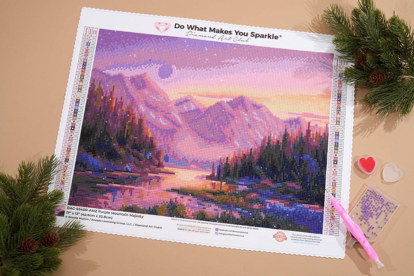 DIAMOND ART CLUB Purple Mountain Majesty Diamond Painting Kit, Fun DIY Crafts for Adults, Round Diamond Art Canvas, 17" x 13" (42.6 cm x 32.8 cm)