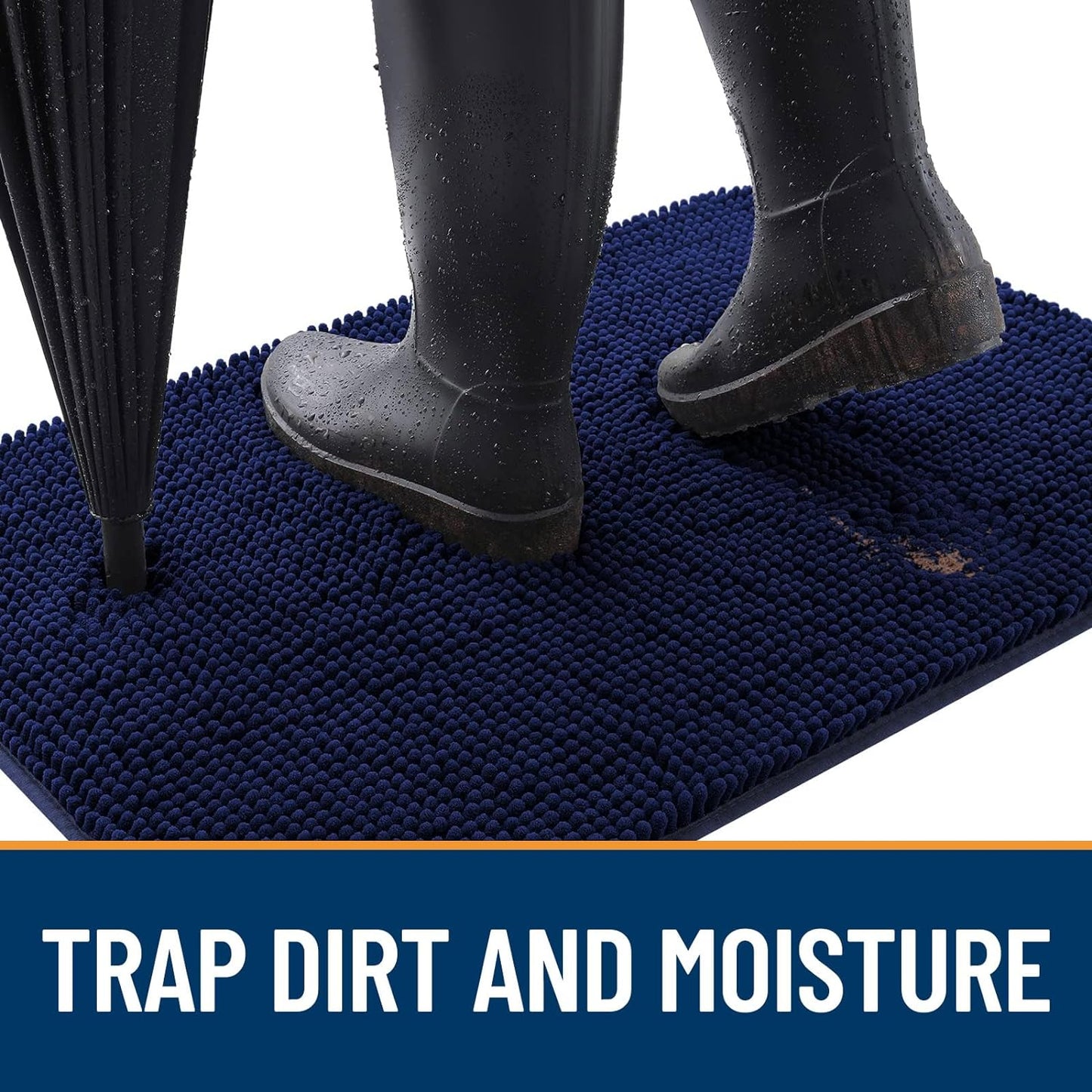 OLANLY Dog Door Mat - Absorbent Non-Slip Mud Mat for Indoor Use | 40x24 Navy Blue, Quick Dry Chenille
