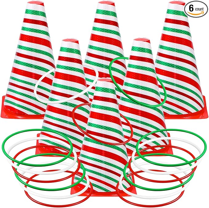 Leitee 6 Sets Candy Corn Ring Toss Game Plastic Cones Ring Toss Combo Set Mini Traffic Cones Toss Game for Sports Training Garden Backyard Outdoor Activities