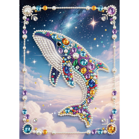 Focart Dreamful Blue Whale Pattern Pearl Diamond Painting Kits for Adults, Color Round Half Pearls Rhinestones, Diamond Art DIY Craft 15.7x11.8inch for Home Wall Decoration, Suitble for Beginners