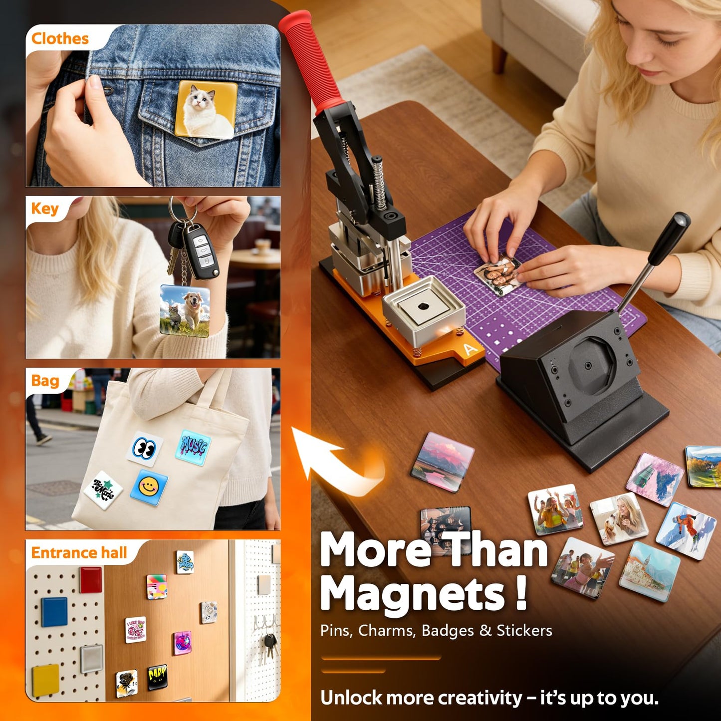 2x2 Inch Square Fridge Magnet Maker Machine Kit - [300Pcs Consumables +100 Sheets Photo Paper, Cutter & Cutting Board] | Photo Magnet Making kit, Custom Badges Complete DIY Kit