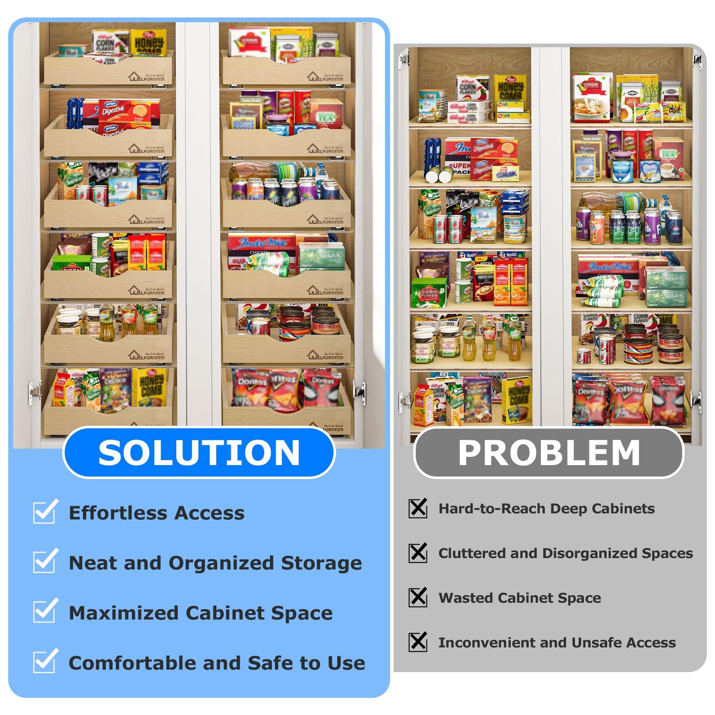 WelFurGeer Soft Close Pull Out Drawers for Cabinets, 20" W x 21" D Pull Out Cabinet Drawer with Heavy Duty Slides, Pull Out Cabinet Organizer, Cabinet Drawers Slide Out, Pull-Out Home Organizers