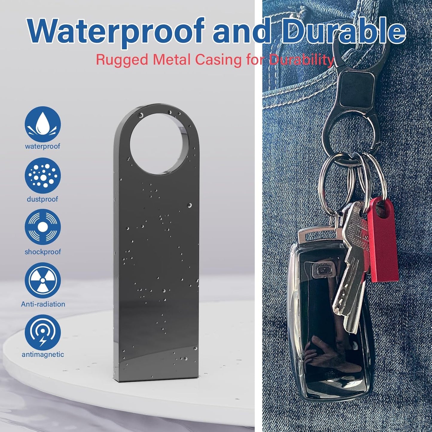Wooolken 8GB 2 Pack 2.0 USB Flash Drive with Keychains, Sleek Metal USB Thumb Drives Memory Stick for PC Laptop
