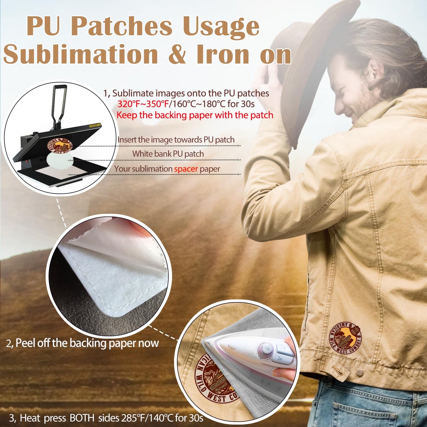 iFForce Full Sublimation Blank Leatherette Patches Without Border - 30 Pcs Waterproof Smooth Glossy PU Iron on Hat Patches - Rectangle Rounded Rectangle Round Patches for DIY Hat & Clothes Business