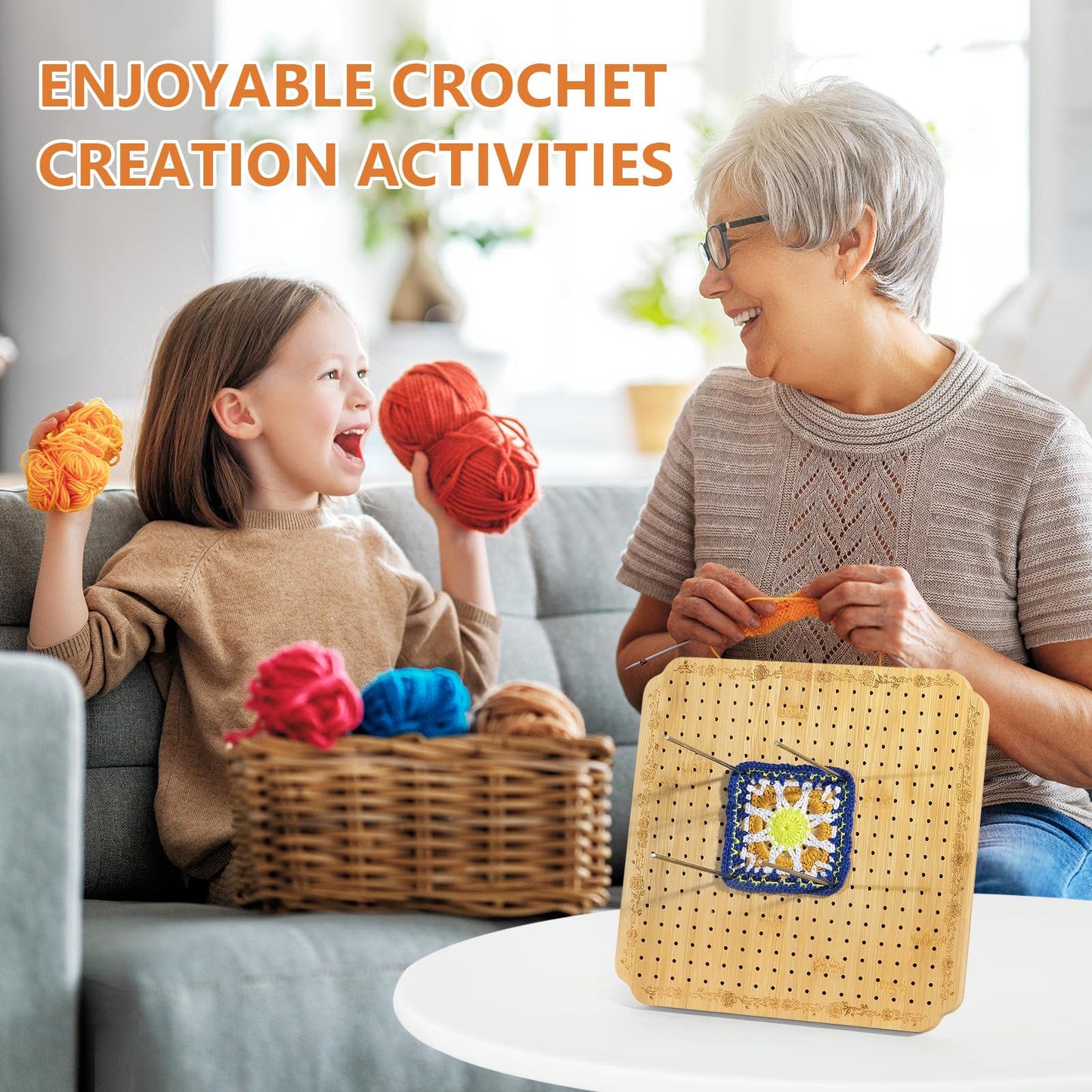 Crochet Blocking Board Wooden Granny Square for Crochet Projects Square Board Crocheting Accessories Gifts for Crocheters (Wood, Medium)