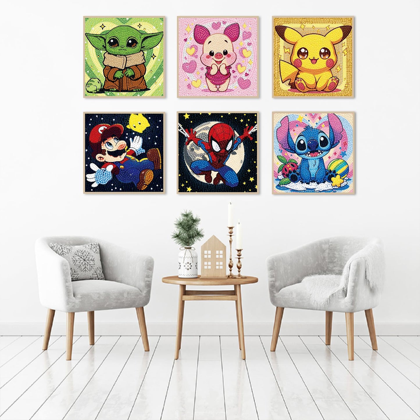 Baiwanerxiang Diamond Art Kits for Kids Ages 8-12, 6 Pcs Diamond Painting for Kids Full Drill Diamond Art Gem by Number for Kids Mosaic DIY Craft Gifts for Home Wall Decor, 6x6 Inch