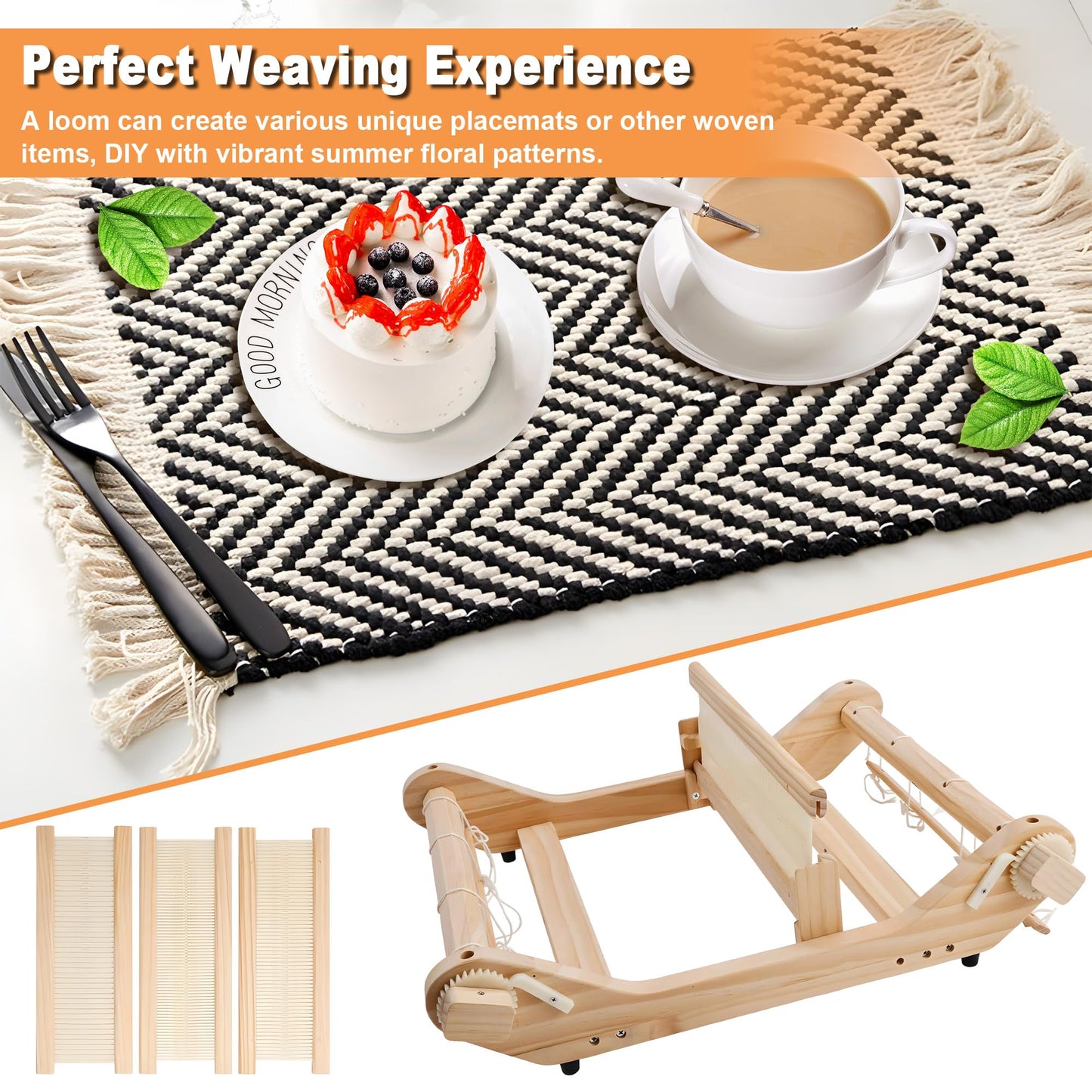 12 Inch Wooden Weaving Loom Kit for Adults Beginners, Multi-Craft Frame Loom with Rigid Heddle Shed Stick & Yarn Stand, Portable Warping Threads Loom with Adjustable Pegs and Weaving Tools