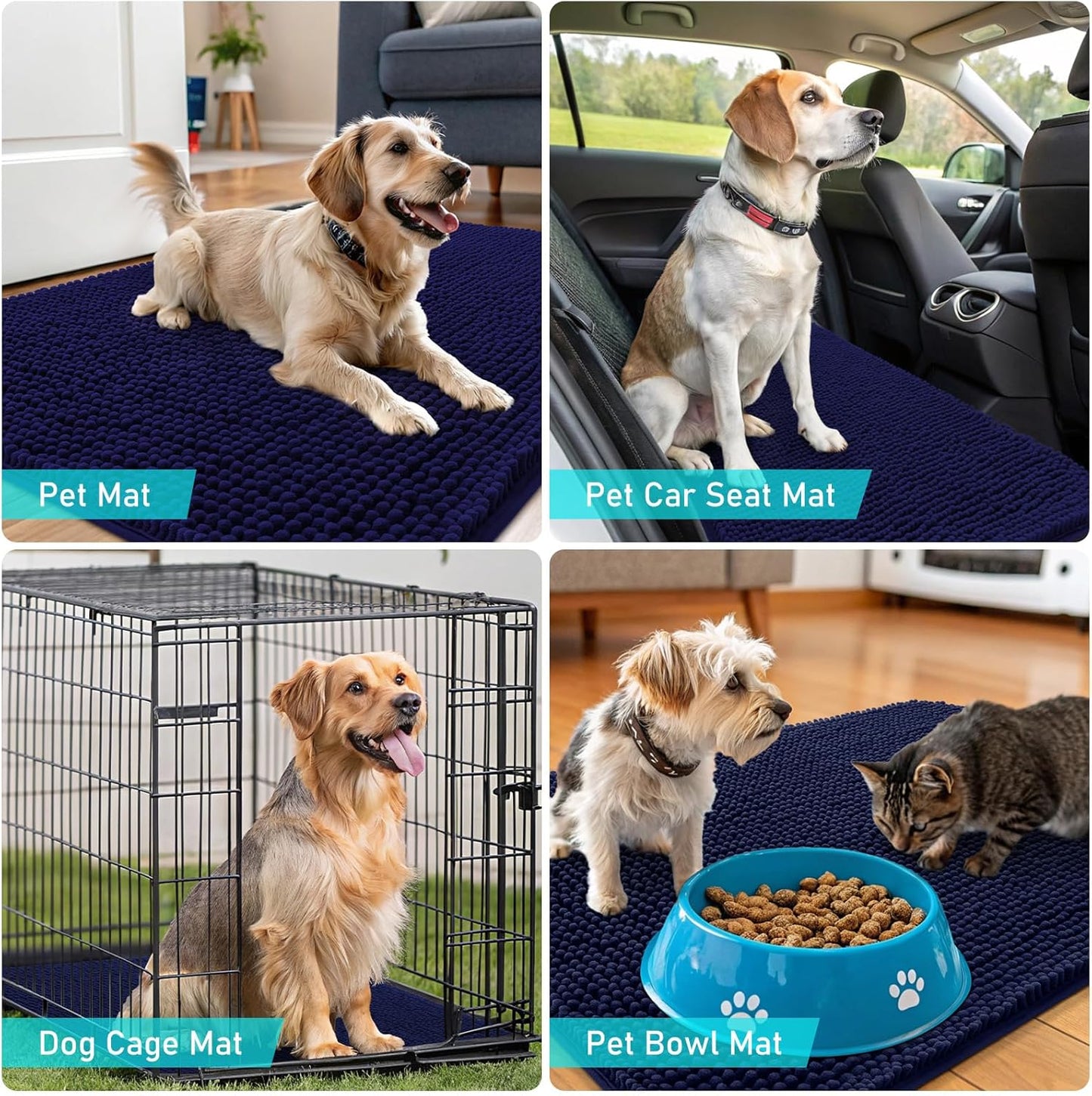 OLANLY Dog Door Mat - Absorbent Non-Slip Washable Chenille Mat for Muddy Paws | 47x17, Navy Blue