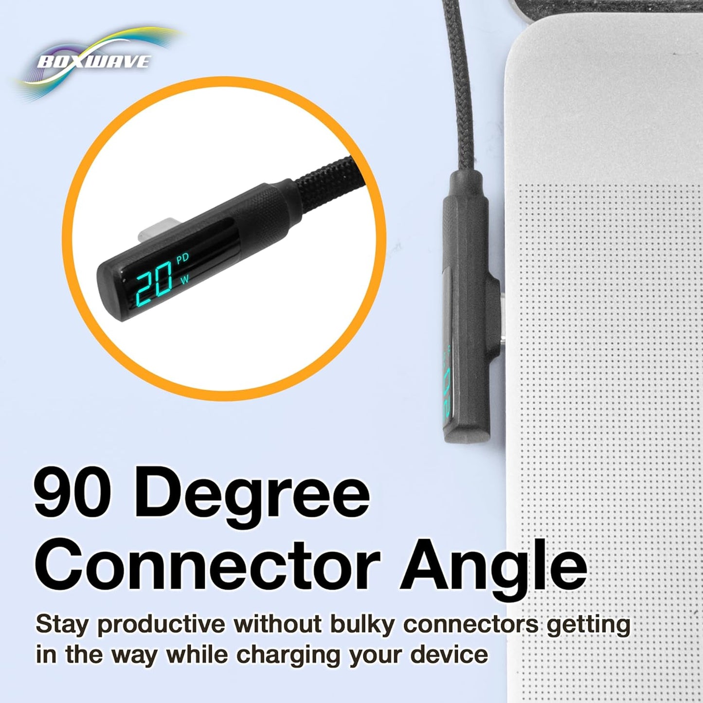 BoxWave TIMMKOO Q5 MP3 (4ft) (100W), Cable Compatible with WiFi Player - PowerDisplay PD Right Angle Cable - USB-C