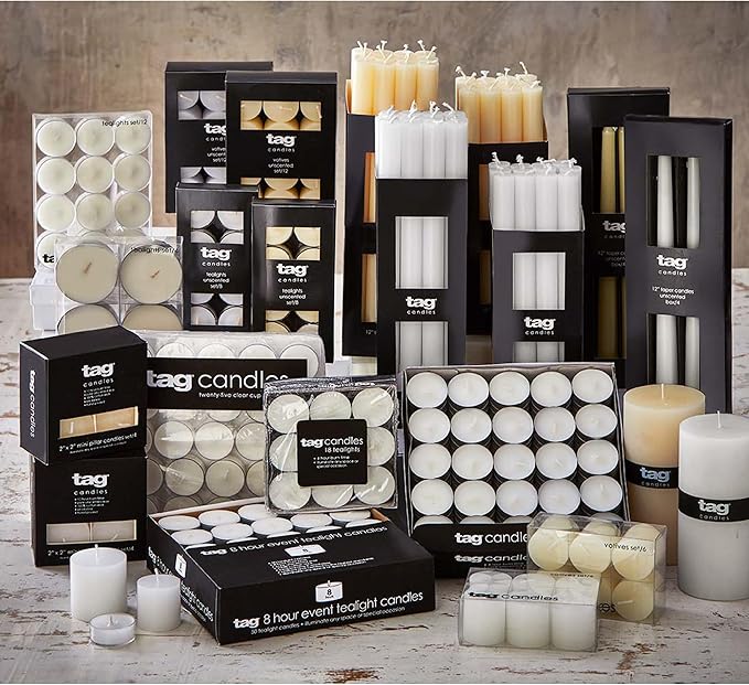 TAG Chapel 3X12 Ivory Pillar Paraffin Wax Candle Unscented Drip-Free Long Burning 175 Hours for Home Decor Wedding Parties Dining Dinner Kitchen Table Tabletop Living Room End Table Decor Decoration
