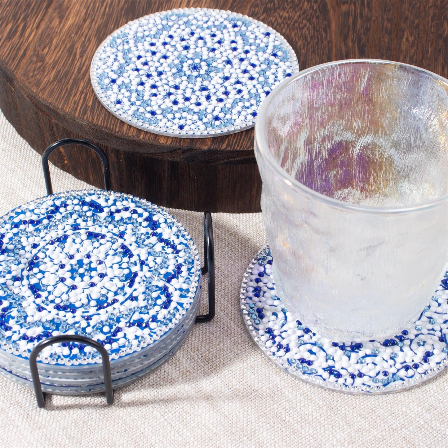 Blue and White Porcelain Diamond Art Coaster Kit, 8PCS DIY Diamond Painting Crafts with Holder, Chinese Style Mosaic Diamond Kit for Adults, Elegant Gift for Women & Teens