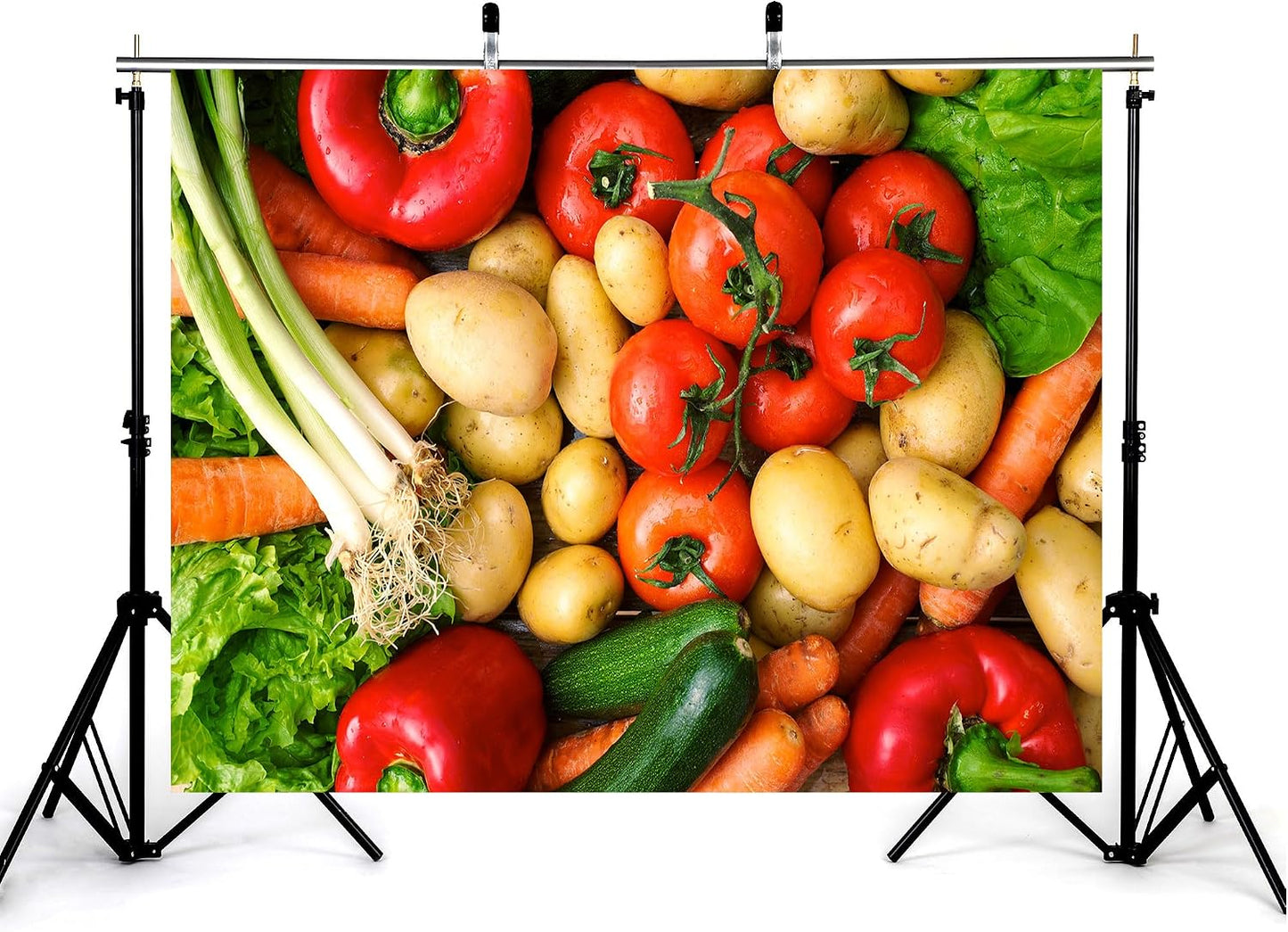 KeyWork 8x8ft Fresh Vegetables Backdrop Colorful Produce Wooden Table Photography Background for Healthy Themed Party