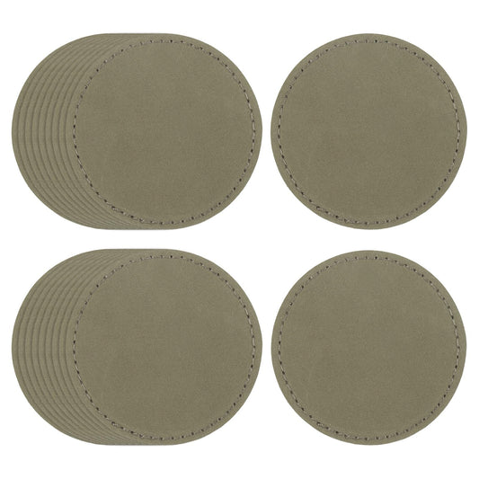 uxcell 20 Pcs Leather Patches for Hats, Round Leather Hat Patches with Adhesive, Rustic Faux Iron on Blank Patch for Laser Engraving Fabric Repair Sew Crafts, Gray