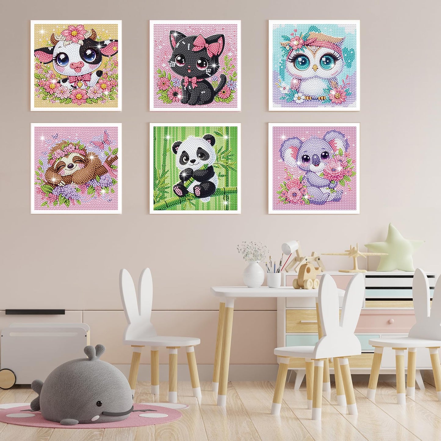 NANZHOO Diamond Art Kits for Kids, 6 Pack 5D Cartoon Diamond Painting Kits for Adults Beginner, Cute Animals DIY Big Gem Art Arts and Crafts for Kid Mosaic Kits for Gift Home Wall Decoration 6X6 inch