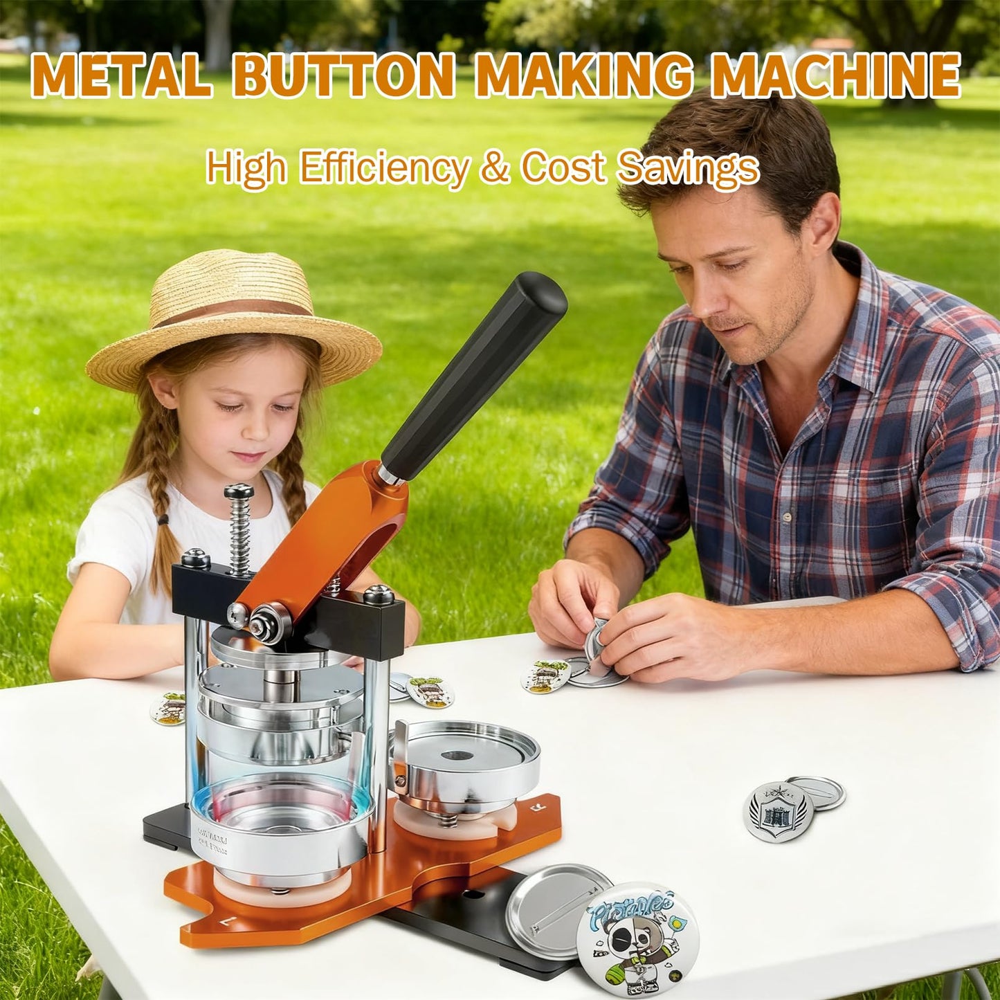 1+1.25+2.28in Round Fridge Magnet Maker Machine, Button Maker Press Kit with Photo Cutter + 150 Set Magnet + 150 Set Pin Materials+ 100 Sheets of Photo Paper