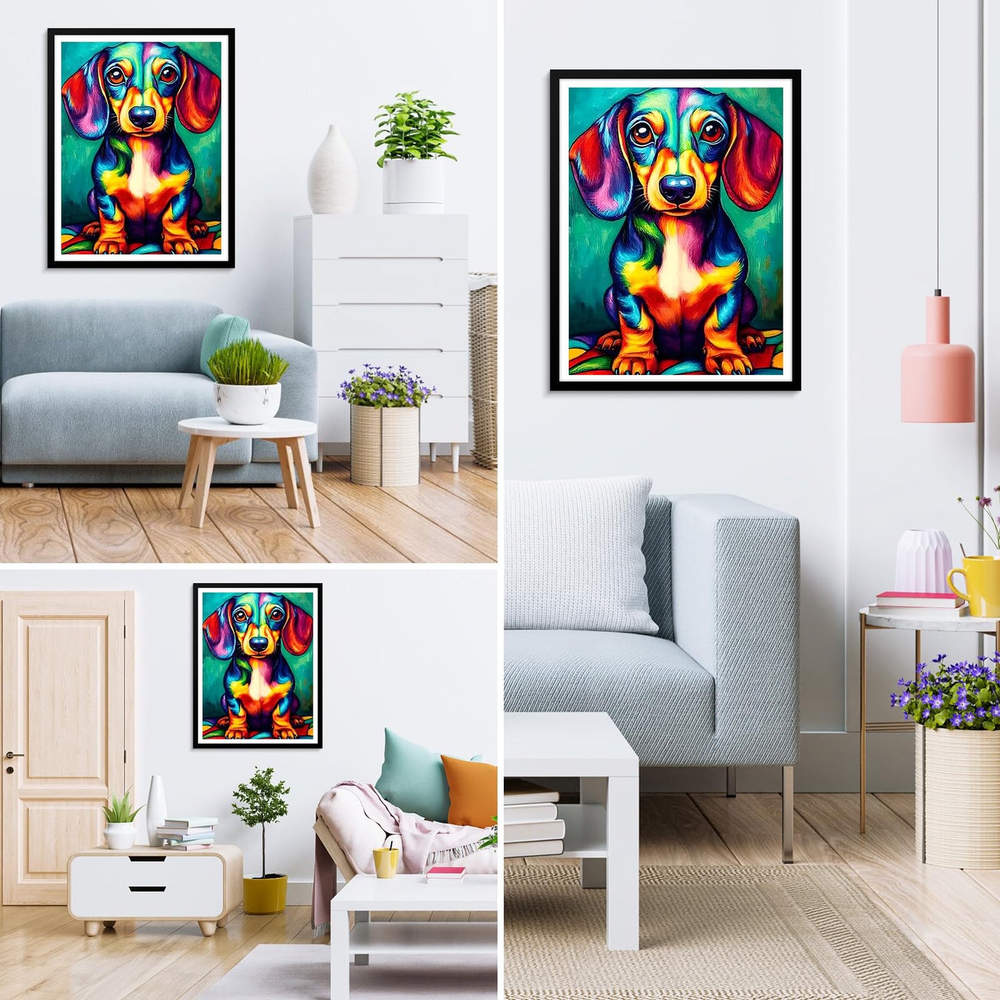 MXJSUA Dachshund Dog DIY Diamond Painting by Number Kits for Adults, Sausage Dog 5D Round Drill Diamond Gem Art Painting Picture Arts Kits Craft for Home Wall Decor 12x16 Inch