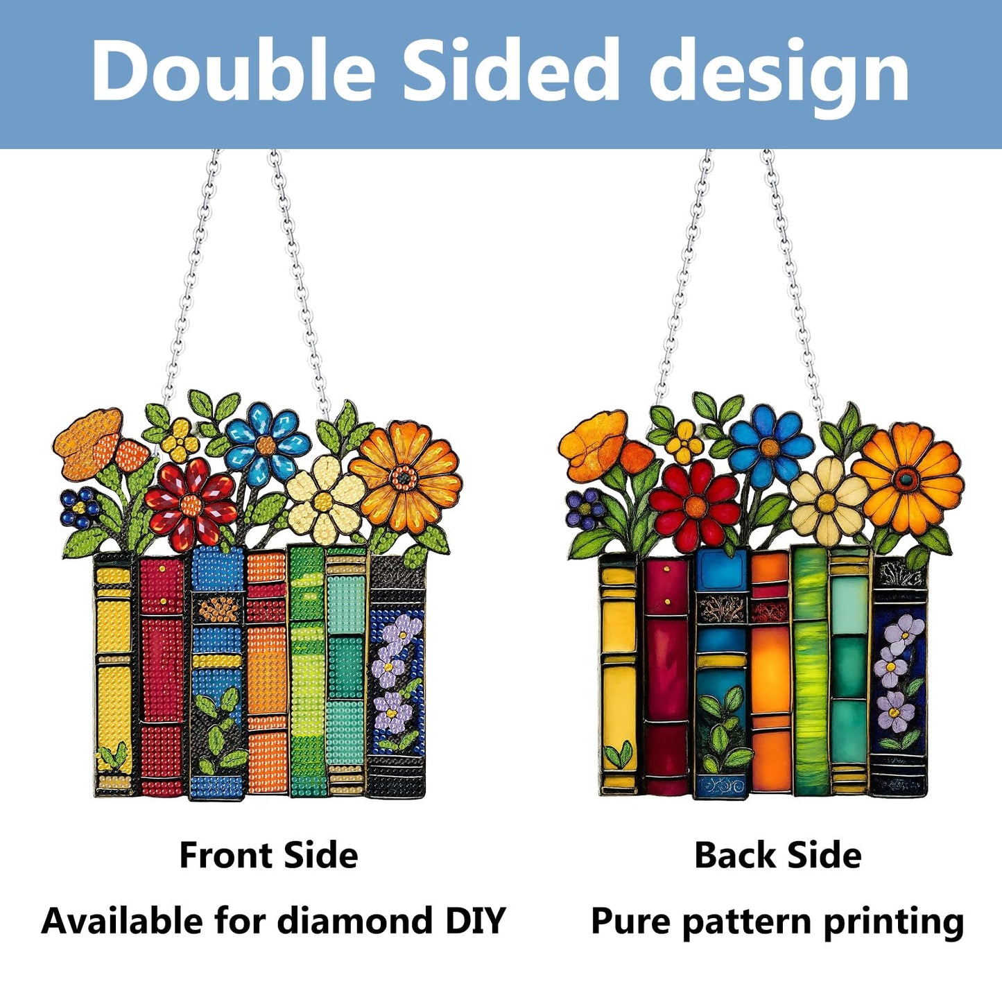 Book Hanging Diamond Art Kits for Adults, Flowers Diamond Art Suncatchers, 5D Gem Art, Sun Catchers Indoor Window Acrylic DIY Crafts for Gift Home Decor