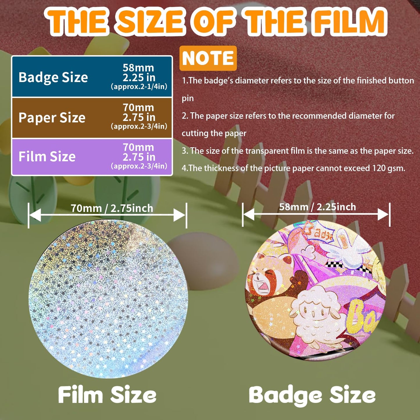 200 PCS Badge Film for Your 58mm / 2.25 in (Approx. 2-1/4 inch) Round Button Maker Machine，8 Different Holographic Button Making Supplies Film (200pcs Sand Star for 2.25inch Badge)