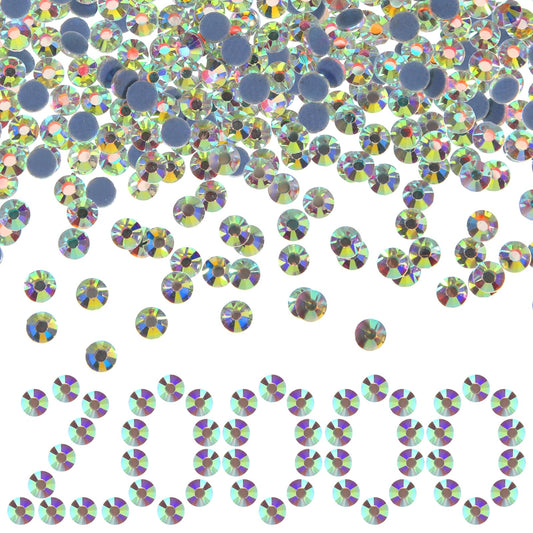 20000 Pcs SS10 Hotfix Rhinestones Bulk Crystal AB Round Iron on Flatback Glass Gems for Bedazzling DIY Crafts Clothes Shoes Supplies Decoration 2.7-2.8mm