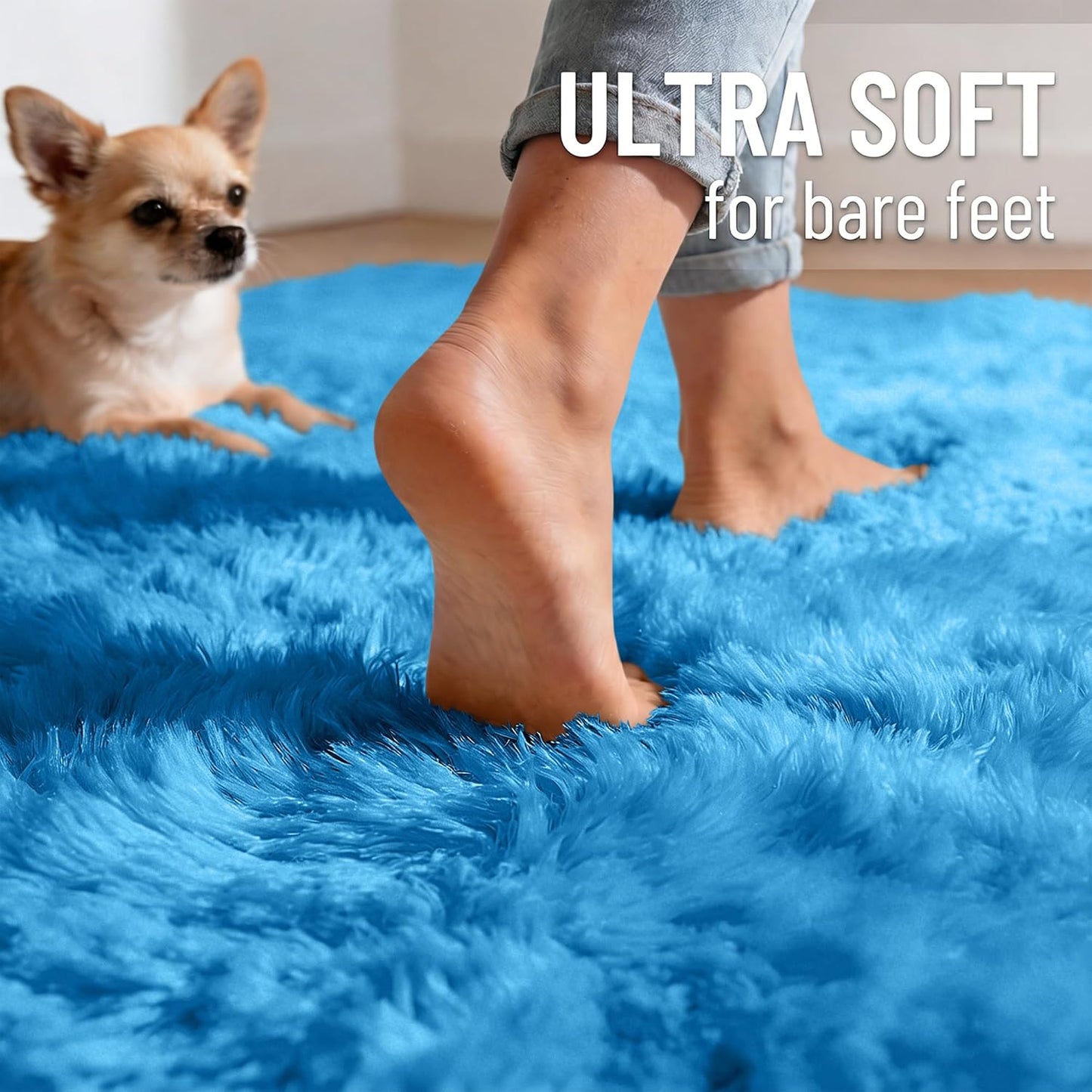 OLANLY Large Area Rug - Soft Fluffy Shaggy Carpet for Living Room & Bedroom | Bright Blue, 5x8 ft