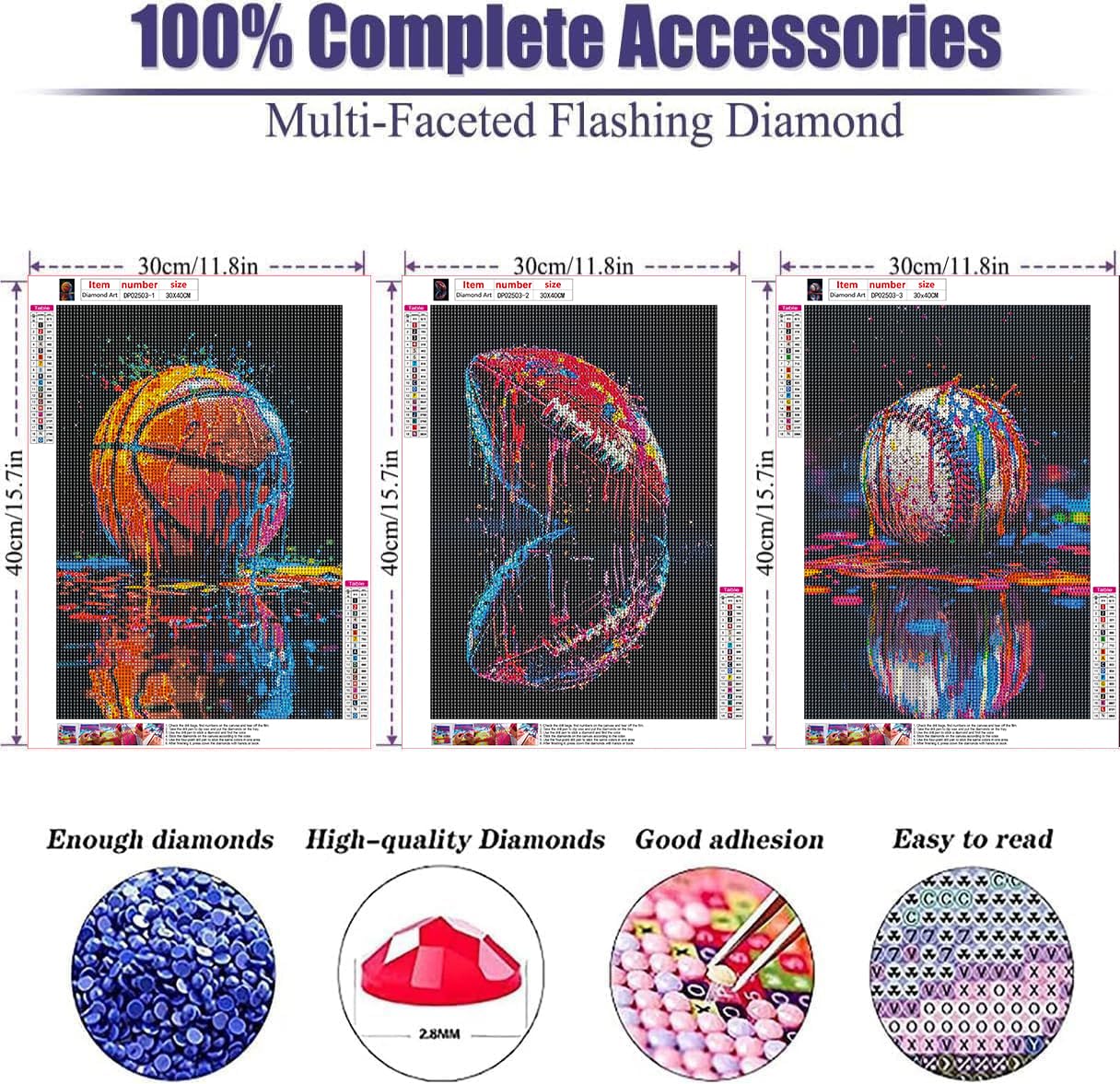 YOLENIXDiamond Art Kits for Adults Beginner,3 Pack Graffiti Sport DIY Modern Diamond Painting Kits 5D Diamond Dots Gem Art Crafts with Tools,Round Full Drill Crafts for Home Wall Decor&Gift-12x16in