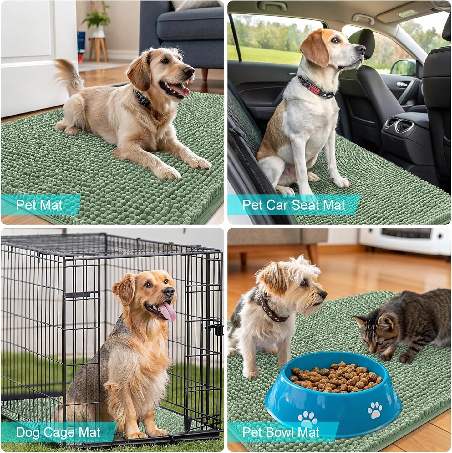 OLANLY Dog Door Mat - Absorbent Non-Slip Washable Doormat for Muddy Paws | 70x35 Olive Green