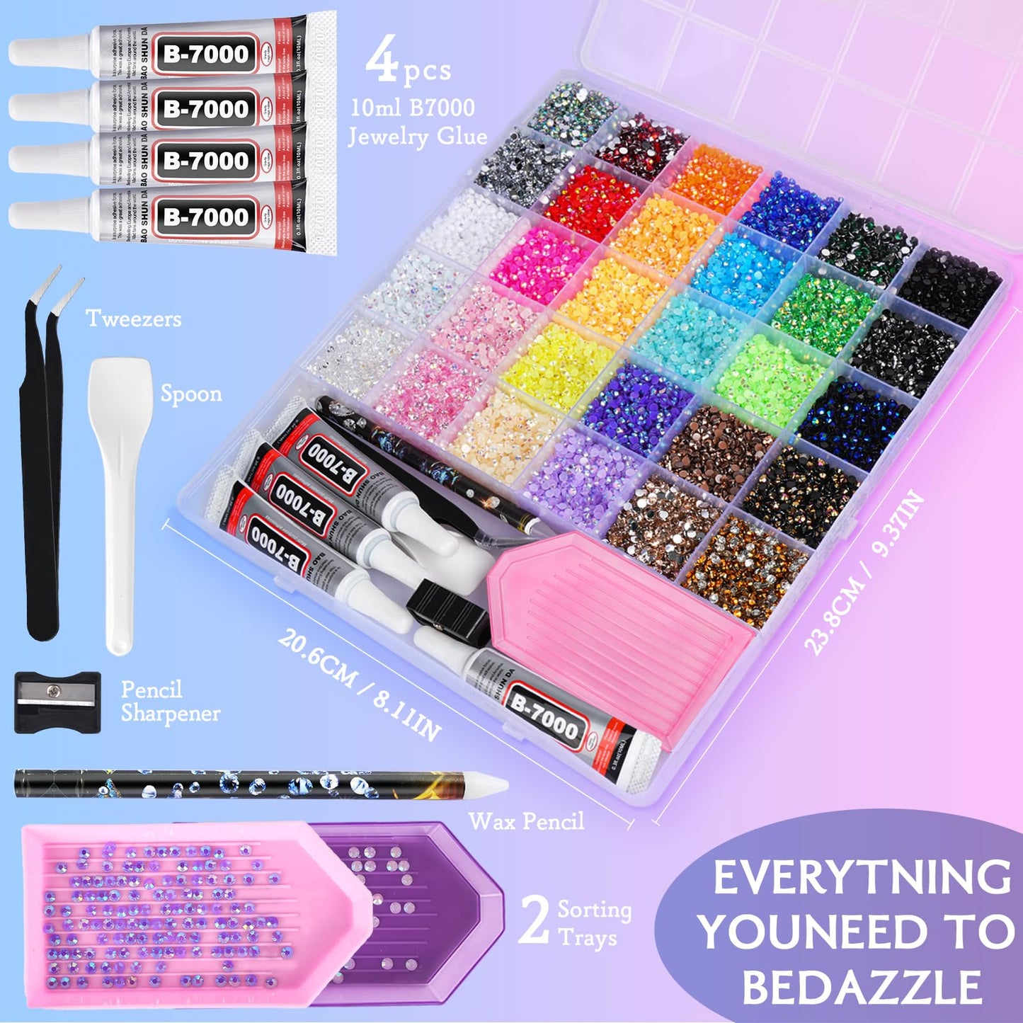 36000Pcs Resin Jelly Rhinestones for Bedazzling, 30 Colors 3mm Flatback Rhinestones with 4Pcs 10ml B7000 Jewelry Glue & Tools, Bedazzling Kit for Nail Art Crafting Book Makeup