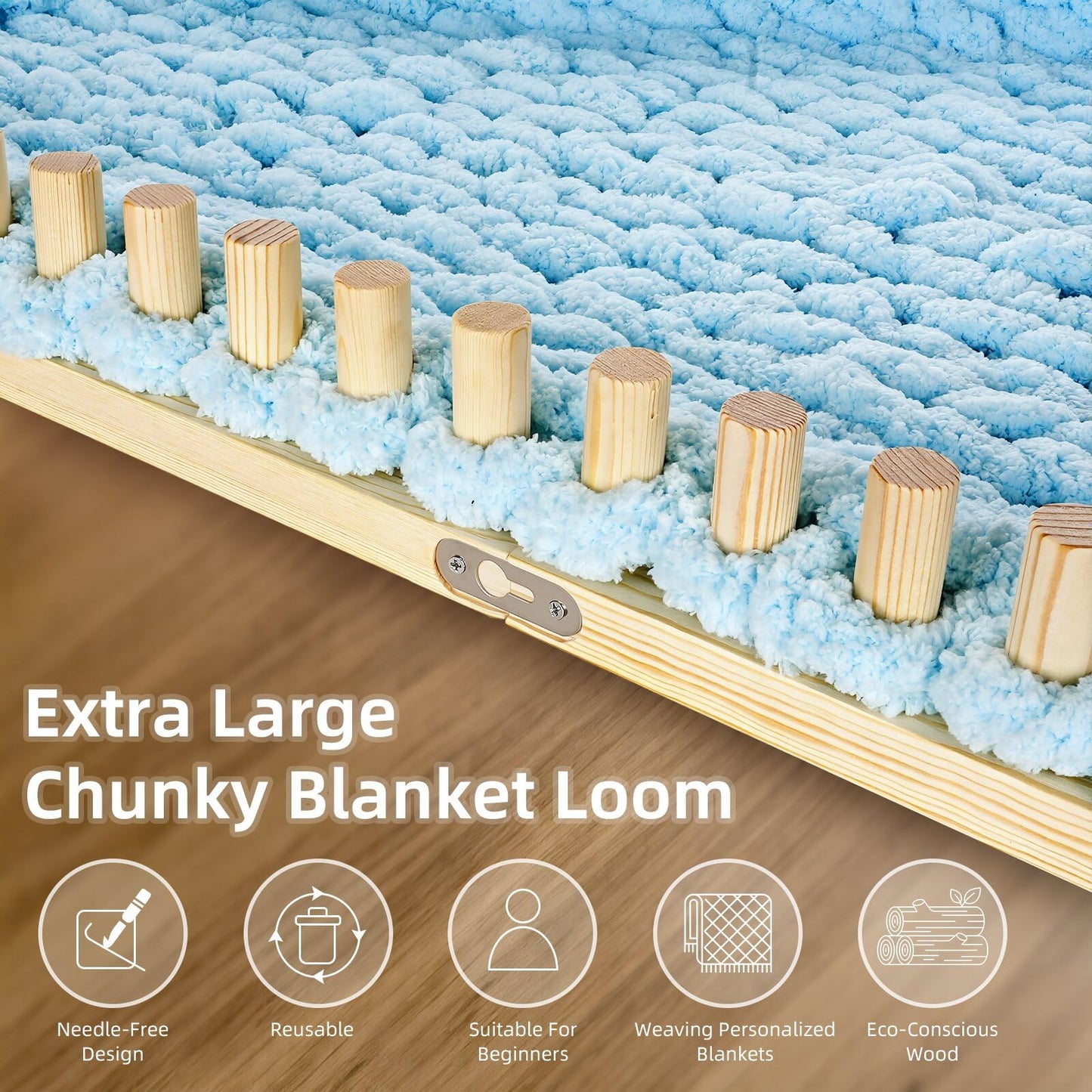 TISOFU 46" Chunky Blanket Loom, Large Wooden Loom Frame, Hand Knitting Kit for Adults Beginners, Adjustable Chunky Blanket Making Kit