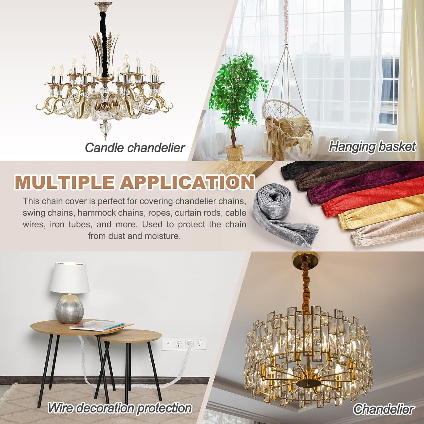 2ft PATIKIL Chandelier Chain Cord Cover, Velvet Cloth Fabric Chain Sleeve Decorative Cord Covers for Chandelier Wires