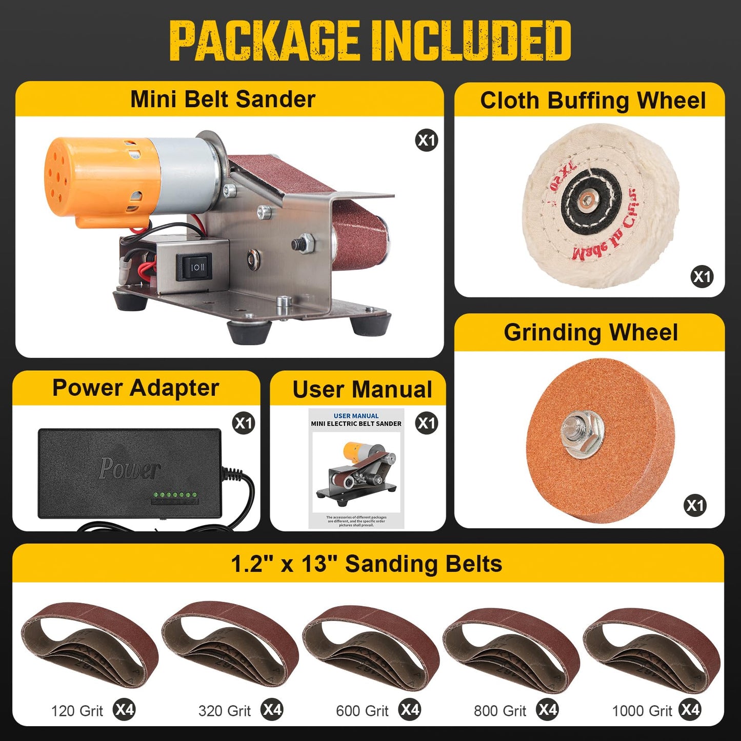 NuoDunco 3-In-1 Mini Belt Sander - 15 Degree Knife Sharpener Electric Bench Grinder Sanding Machine, 7 Adjustable Speed Buffer Polisher for Metal Wood DIY Handcraft, Tool & Knife Sharpening (Plus Kit)