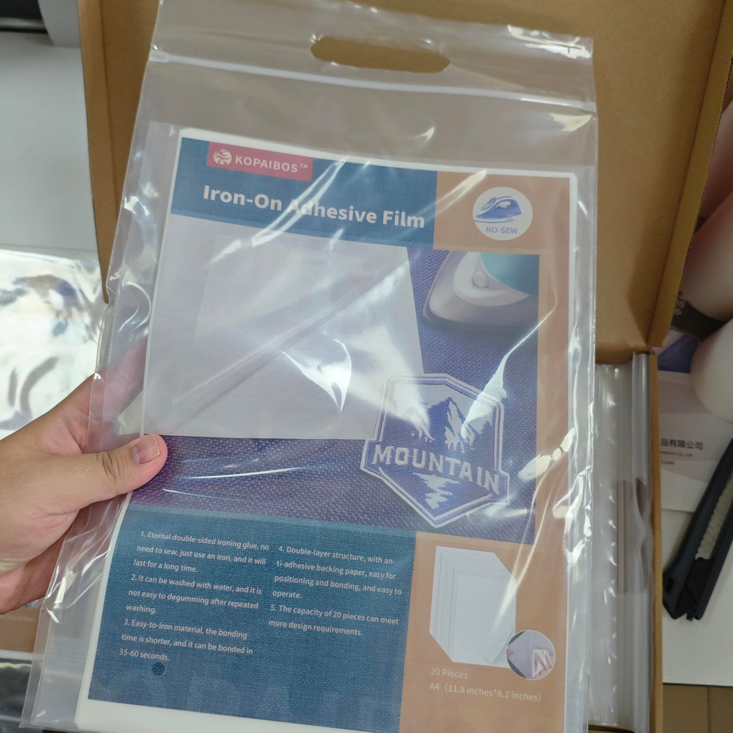 KEPAIBOS Lightweight M A4 Size 20 PCS X 6 Double Sided Iron On Adhesive Sheets with Backing Easy-Iron Permanent Fusible Patch Fabric Glue (Transparent, Standard 20 Sheets × 6)